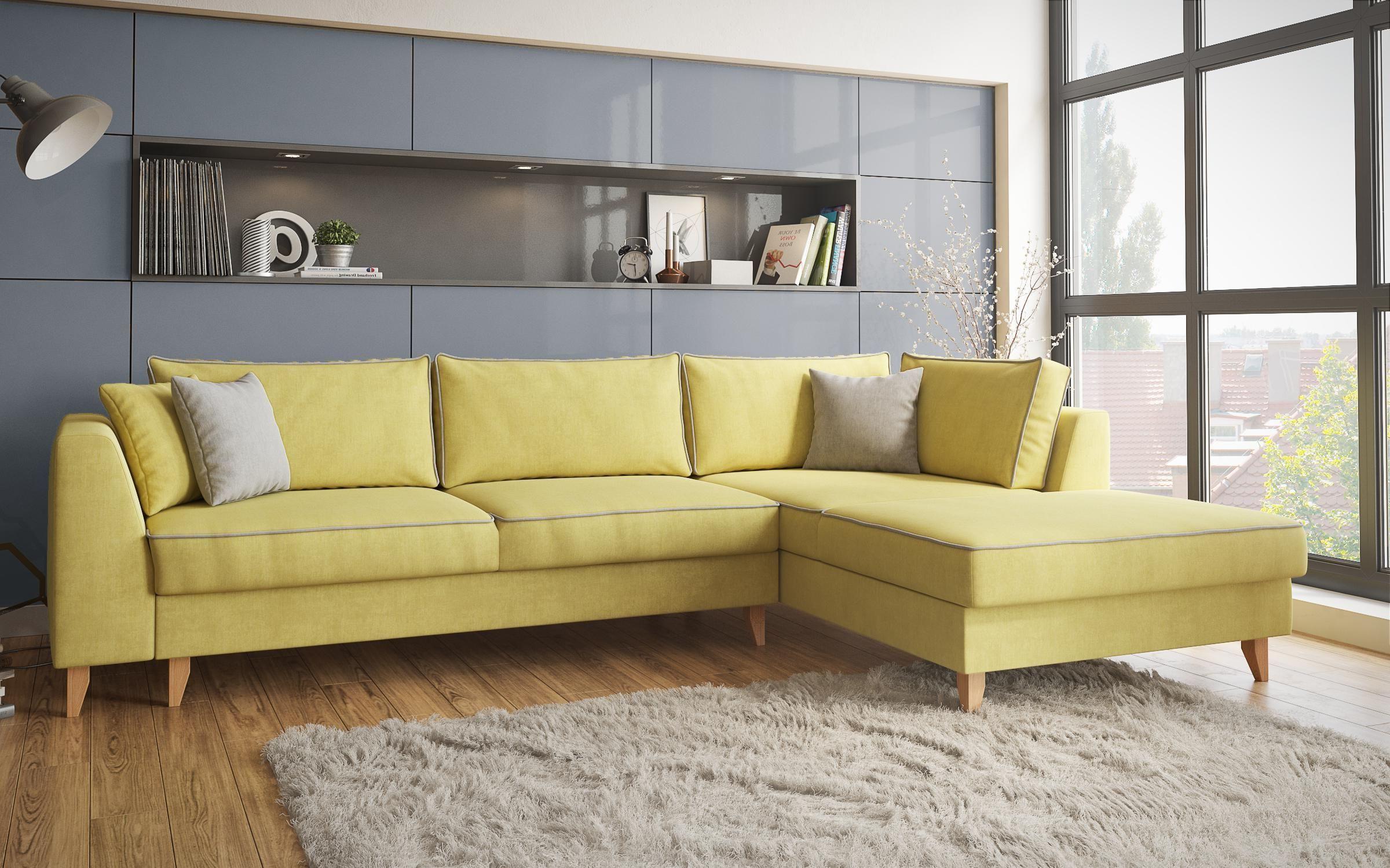 Γωνιακός καναπές - κρεβάτι Bolonia, κίτρινο  5